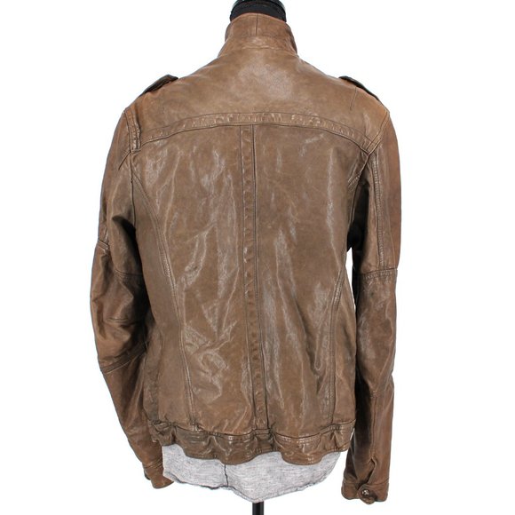 All Saints Post Commander Brown Leather Zip Up Moto Jacket size Medium M - Picture 5 of 6